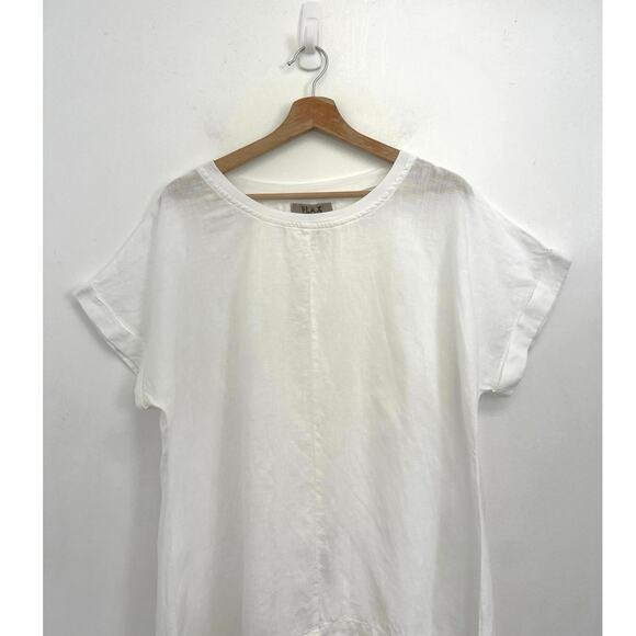 FLAX Linen Coastal Lightweight Boxy Relaxed Basic Rolled Short Sleeve Top -Med - Picture 4 of 10